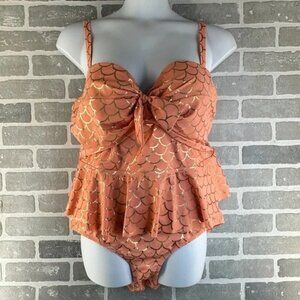 Torrid coral mermaid peplum underwire two piece swim suit